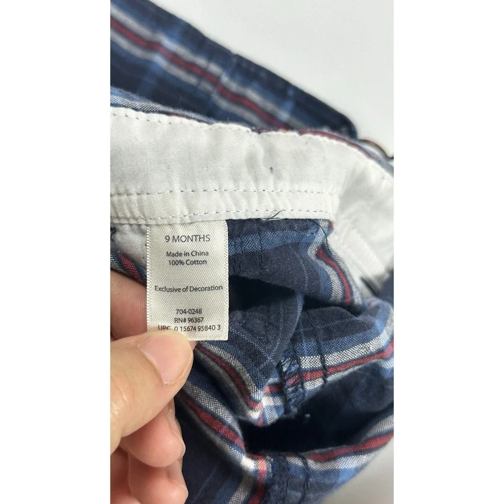 Osh Kosh B'gosh Boys Overall Shorts 9 Months VESTBAK Plaid Blue Red White